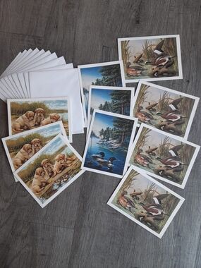 Vintage Basil Ede Cards - Ducks, Puppies & Lake Scene (Set of 10)